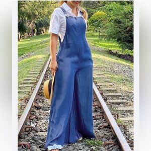 Wide leg Blue Women's Denim Overalls